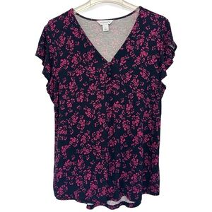 Liz Claiborne Floral Blouse navy and pink
